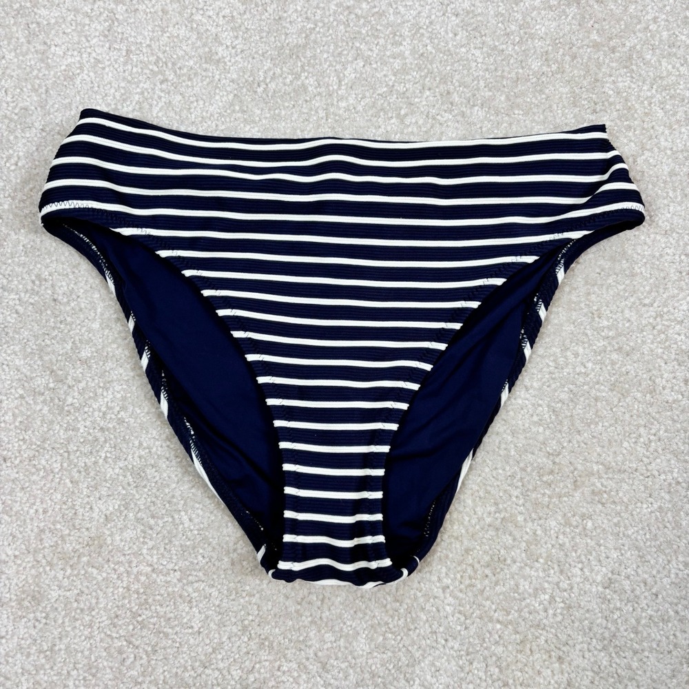 Robin‎ Piccone Navy White Striped High Waist Bikini Bottom Size M NEW